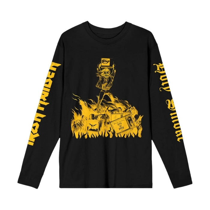 Iron Maiden yellow graphic black long-sleeve shirt