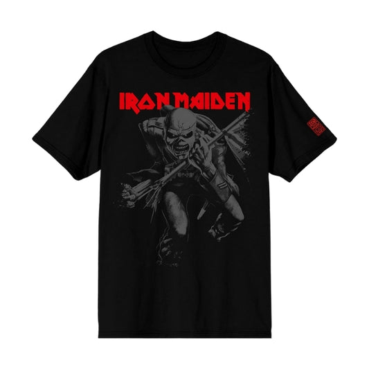 Black t-shirt with Iron Maiden graphic
