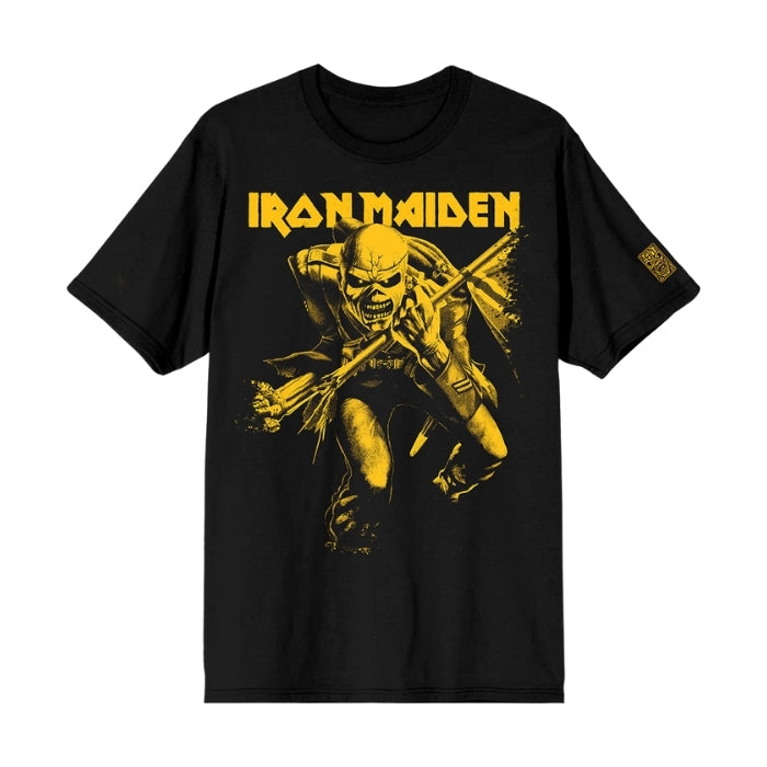 Black t-shirt with Iron Maiden Trooper graphic