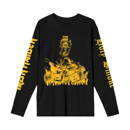 Iron Maiden yellow graphic black long-sleeve shirt