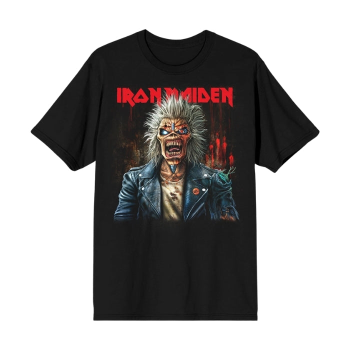 Black t-shirt with Iron Maiden graphic design